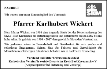 Traueranzeige von Karlhubert Wickert von vrm-trauer
