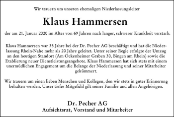 Traueranzeige von Klaus Hammersen von vrm-trauer