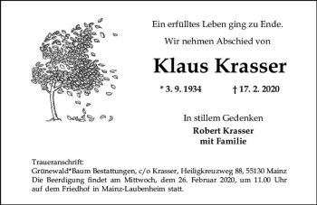 Traueranzeige von Klaus Krasser von vrm-trauer