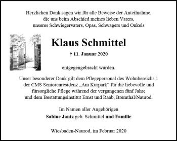 Traueranzeige von Klaus Schmittel von vrm-trauer