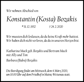 Traueranzeige von Konstantin  Boakis von vrm-trauer