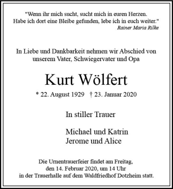Traueranzeige von Kurt Wölfert von vrm-trauer