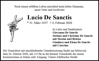 Traueranzeige von Lucio De Sanctis von vrm-trauer
