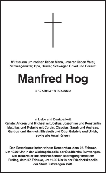 Traueranzeige von Manfred Hog von vrm-trauer