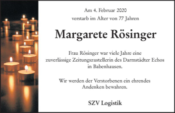 Traueranzeige von Margarete Rösinger von vrm-trauer