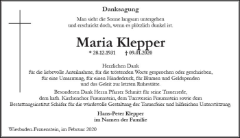 Traueranzeige von Maria Klepper von vrm-trauer