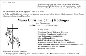 Traueranzeige von Maria Christina Rüdinger von vrm-trauer