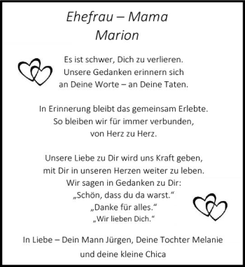 Traueranzeige von Marion  von vrm-trauer