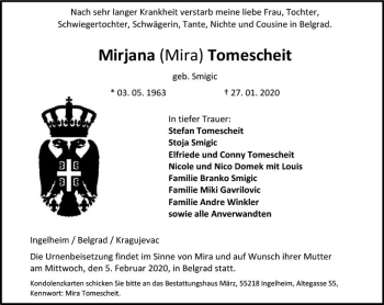 Traueranzeige von Mirjana Tomescheit von vrm-trauer