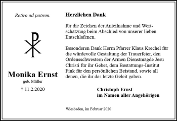 Traueranzeige von Monika Ernst von vrm-trauer