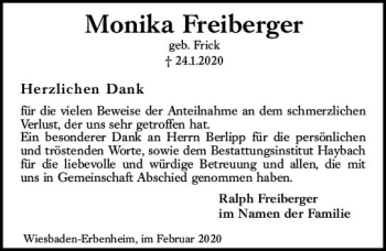 Traueranzeige von Monika Freiberger von vrm-trauer