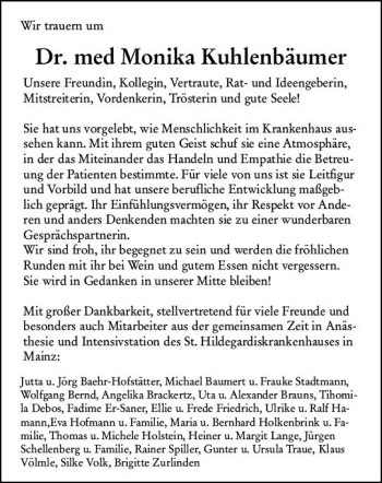 Traueranzeige von Monika Kuhlenbäumer von vrm-trauer