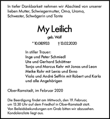 Traueranzeige von My Leilich von vrm-trauer