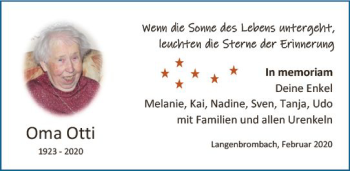 Traueranzeige von Oma Otti  von vrm-trauer