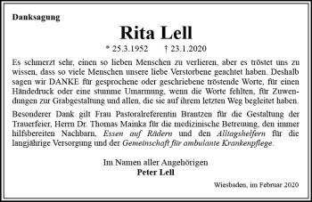 Traueranzeige von Rita Lell von vrm-trauer