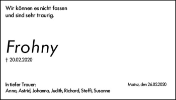Traueranzeige von Rolf Frohnhöfer von vrm-trauer