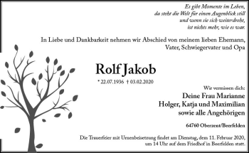 Traueranzeige von Rolf Jakob von vrm-trauer