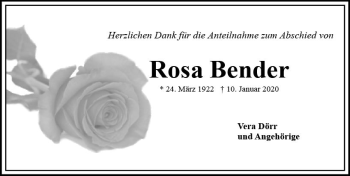 Traueranzeige von Rosa Bender von vrm-trauer