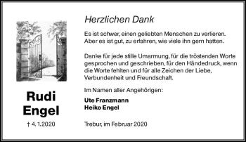 Traueranzeige von Rudi Engel von vrm-trauer