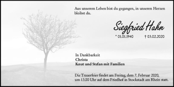 Traueranzeige von Siegfried Hahn von vrm-trauer