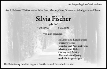 Traueranzeige von Silvia Fischer von vrm-trauer