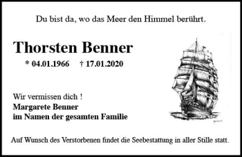 Traueranzeige von Thorsten Benner von vrm-trauer