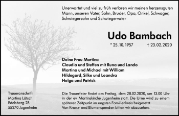Traueranzeige von Udo Bambach von vrm-trauer