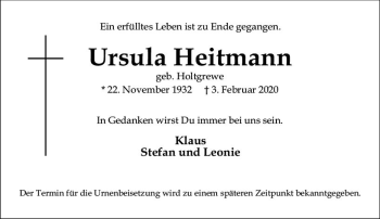 Traueranzeige von Ursula Heitmann von vrm-trauer