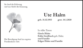 Traueranzeige von Ute Halm von vrm-trauer