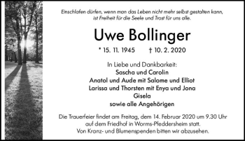 Traueranzeige von Uwe Bollinger von vrm-trauer