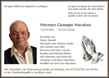 Traueranzeige von Vincenzo Giuseppe Macaluso von vrm-trauer
