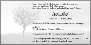 Traueranzeige von Volker Melk von vrm-trauer