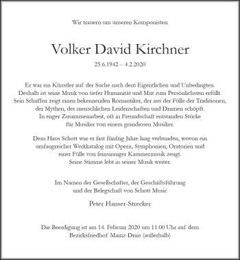 Traueranzeige von Volker David Kirchner von vrm-trauer