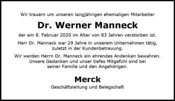 Traueranzeige von Werner Manneck von vrm-trauer