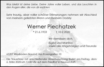 Traueranzeige von Werner Piechatzek von vrm-trauer
