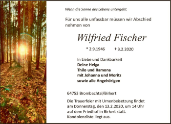 Traueranzeige von Wilfried Fischer von vrm-trauer