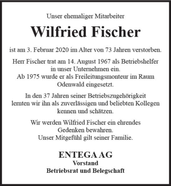 Traueranzeige von Wilfried Fischer von vrm-trauer