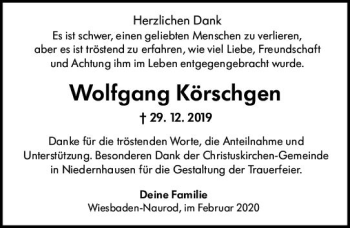 Traueranzeige von Wolfgang Körschgen von vrm-trauer