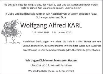 Traueranzeige von Wolfgang Alfred Karl von vrm-trauer