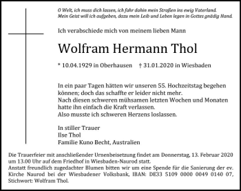 Traueranzeige von Wolfram Hermann Thol von vrm-trauer