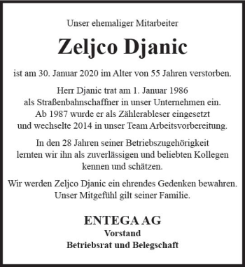 Traueranzeige von Zeljco Djanic von vrm-trauer