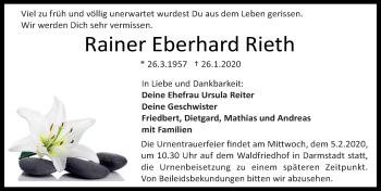 Traueranzeige von Rainer Eberhard Rieth von VRM Tageszeitungen