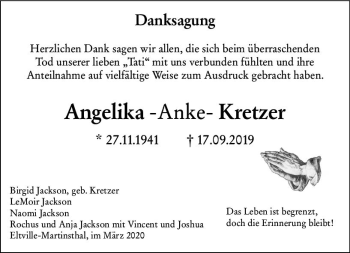Traueranzeige von Angelika Kretzer von vrm-trauer