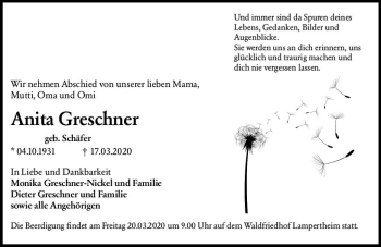 Traueranzeige von Anita Greschner von vrm-trauer