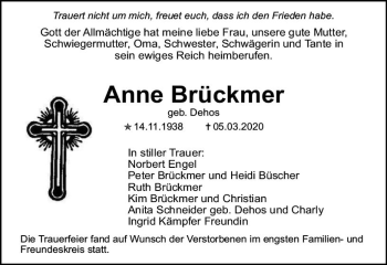 Traueranzeige von Anne Brückmer von vrm-trauer