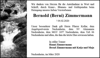 Traueranzeige von Bernold  Zimmermann von vrm-trauer