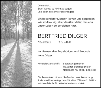 Traueranzeige von Bertfried Dilger von vrm-trauer