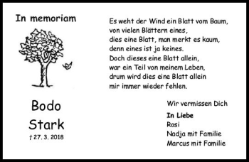 Traueranzeige von Bodo Stark von vrm-trauer