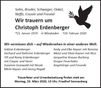 Traueranzeige von Christoph Erdenberger von vrm-trauer