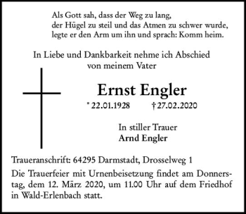 Traueranzeige von Ernst Engler von vrm-trauer Traueranzeige von Ernst Engler von vrm-trauer
